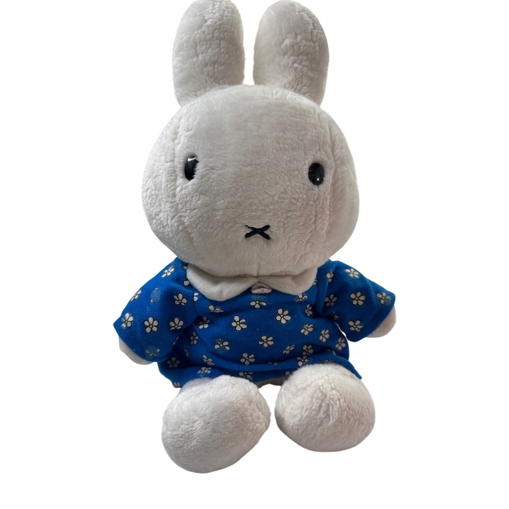 Miffy Bunny Plush‎ Dick Bruna Blue Floral Dress Stuffed Animal 15 Inch